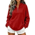 thumbnail image 2 of QINGFSAP Womens Long Sleeve Quarter Zip Sweatshirt High Neck Pullover Tunic Tops with Pockets, 2 of 9