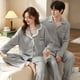 thumbnail image 2 of Pijamas de pareja de primavera y otoño para mujer, de manga larga, de algodón de color puro, lindos para hombre, sencillos, de otoño e invierno, sin estampado, para el hogar, 2 of 6