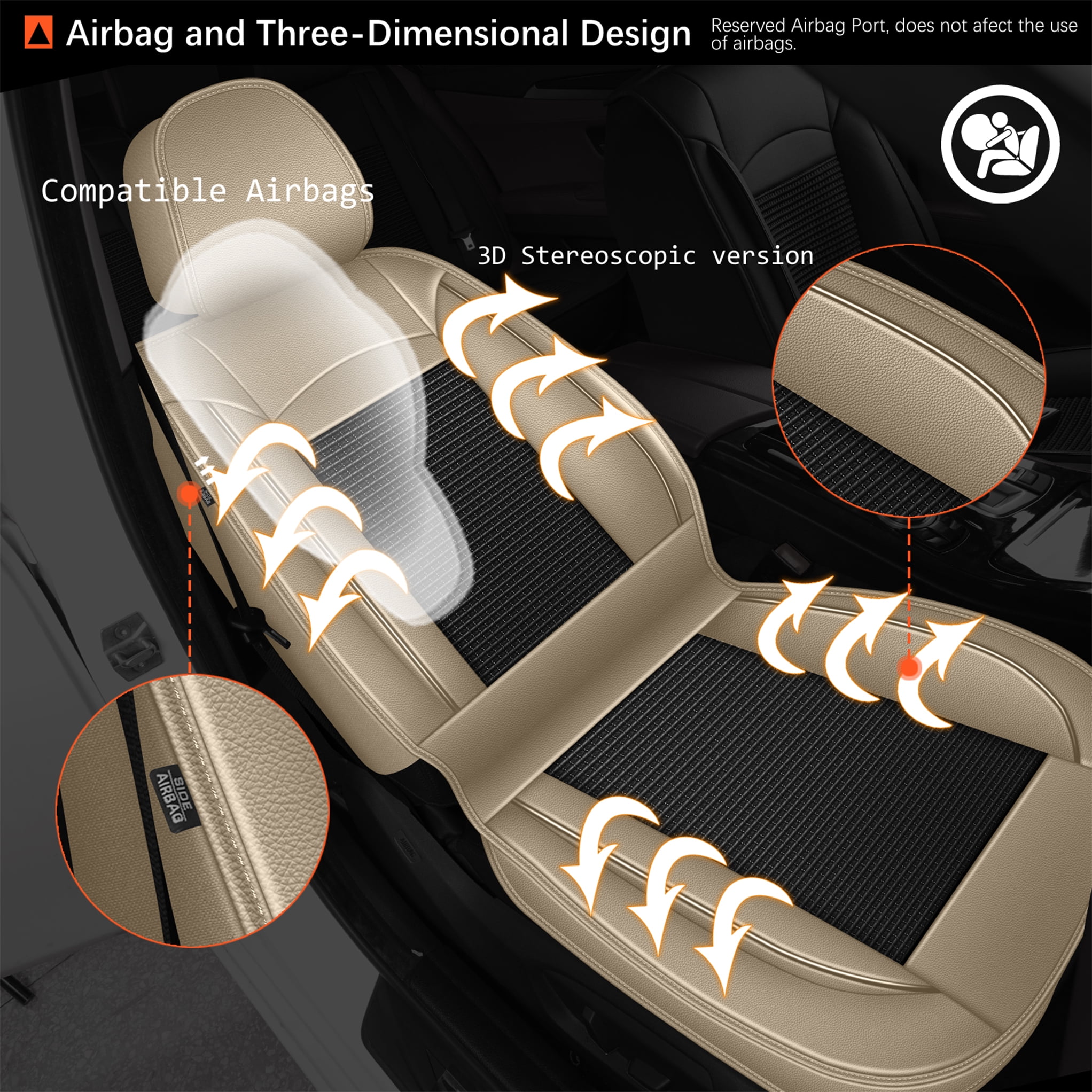 DIKSOAKR Car Seat Covers Full Set for Toyota RAV4 2013-2025 2026 Waterproof Leather Automotive Seat Covers Carseat Protector Compatible Airbag Beige,Full Set(2 Row 5 Seats)