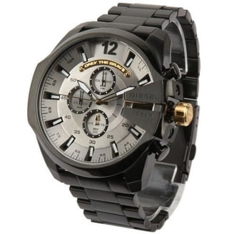 Diesel Men's DZ7350 Black Leather Quartz Watch, Stainless Steel