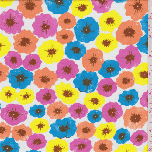 White Multi Poppy Print Cotton Jersey Knit, Fabric Sold By the Yard