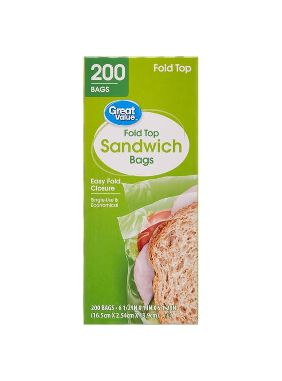 Great Value Fold Top Sandwich Bags, 200 Count