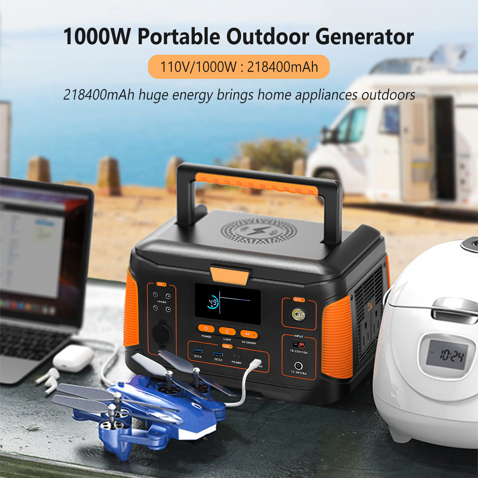 Aputtriver Portable Solar Generator 1000W  Power Station for Outdoor Camping Road Trip