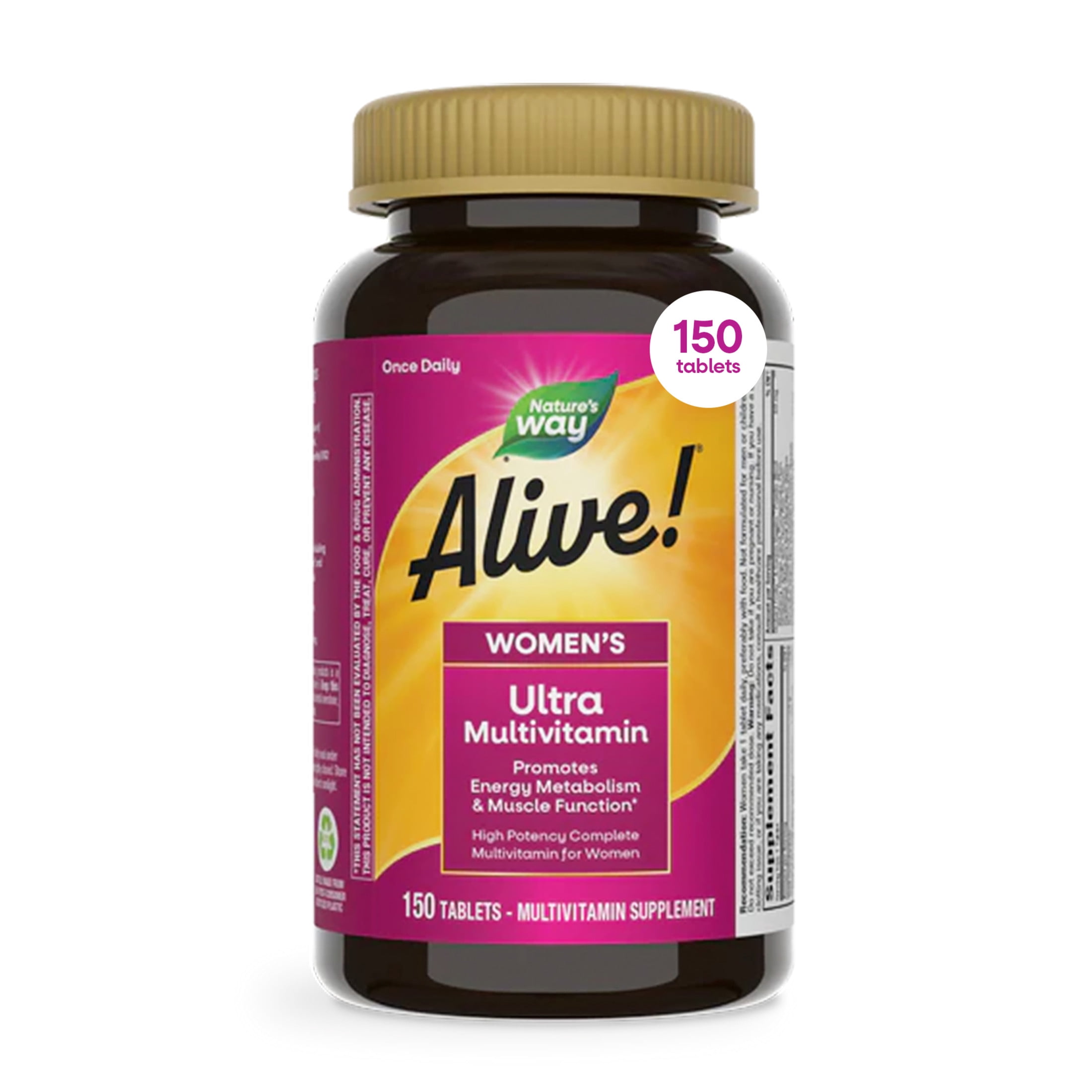 Nature’s Way Alive! Women’s Ultra Multivitamin Tablets,  Vitamins B12, A, C, D3, E, Zinc, 150ct