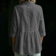 thumbnail image 3 of Edvintorg Summer Tops for Women Cotton And Linen Turndown Collar 3/4 Sleeve Casual Loose Shirts with Button Women's Blouses Gray M, 3 of 6