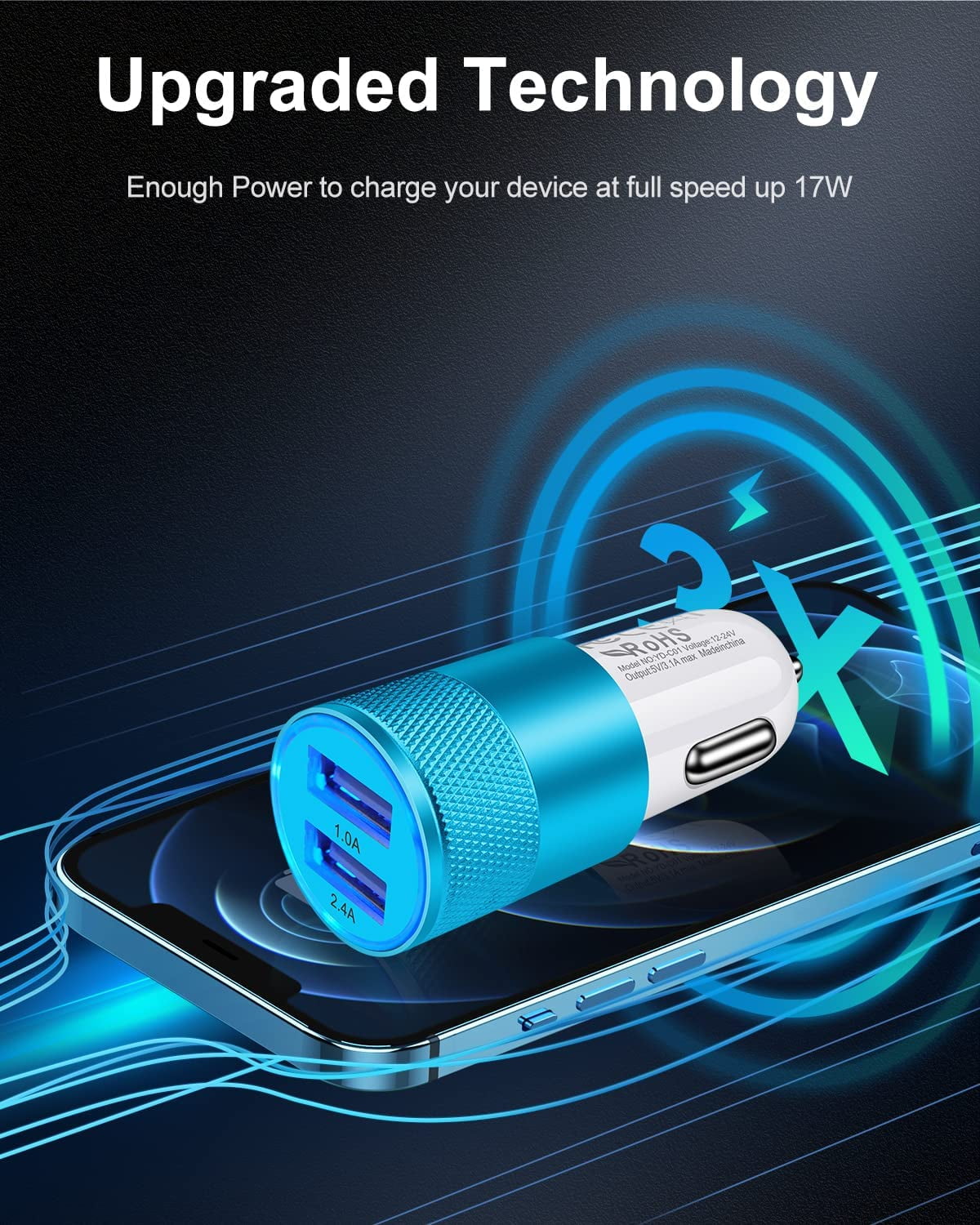 MHAWBL-Cigarette Lighter Adapter, USB Car Charger, 3.4a Fast Charging Dual-Port Cargador de Carro for iPhone 17 16 15 14 13 12 SE 11Pro Max X XR XS Max Plus, Samsung Galaxy S25 S24 S23 S22 S21 S20 A1