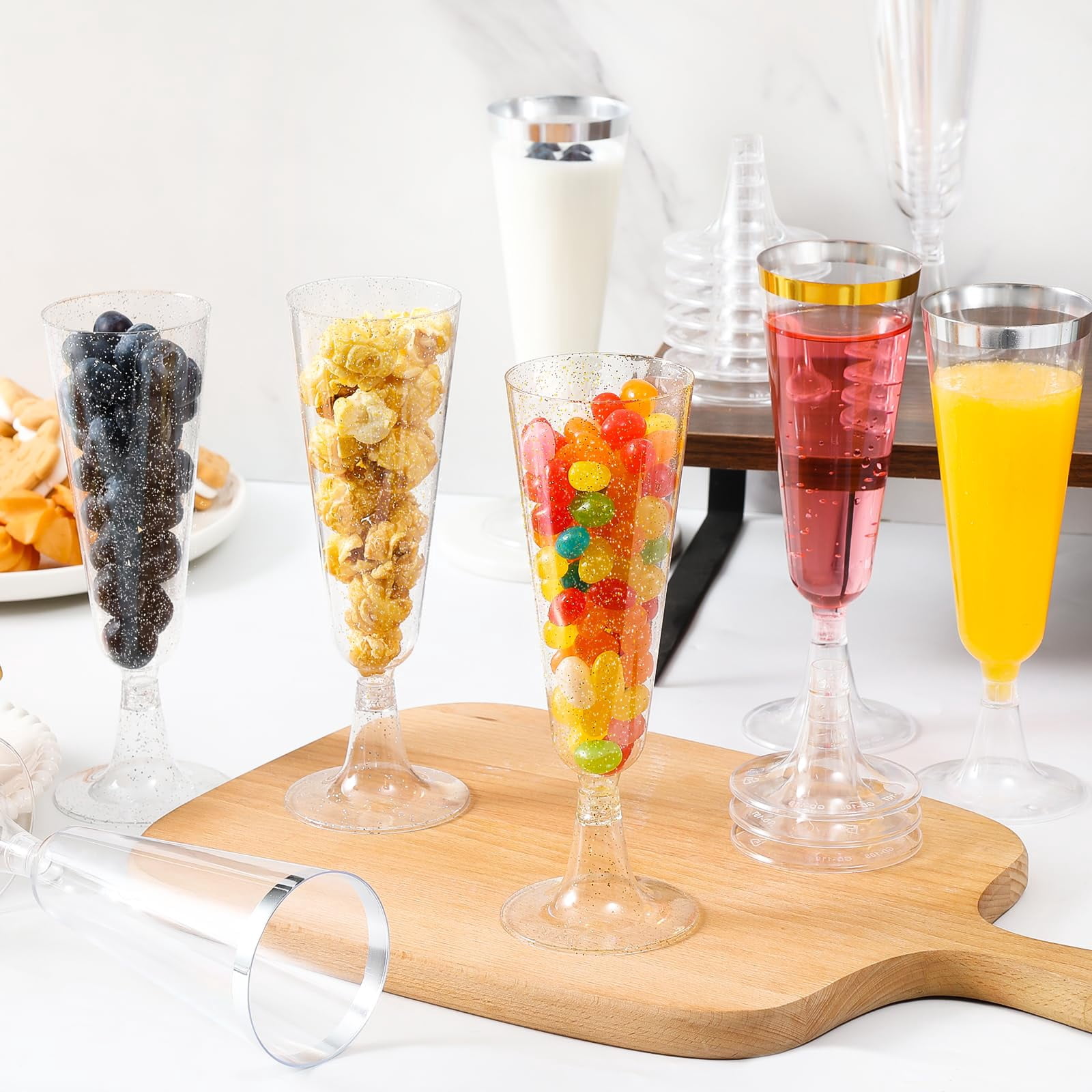 40 Pcs Plastic Champagne Flutes Gold Glitter Disposable Mimosa Glasses Sparkle Clear Acrylic Wedding Toasting Cocktail Cups Bulk for Bridal Shower Birthday Party Supplies