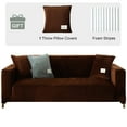 thumbnail image 5 of TOPCHANCES Thick Velvet Sofa Covers, Pure Color Sofa Protector for 3-Seater Sofa, Stretch Non Slip Couch Slipcover, Coffee, 5 of 15