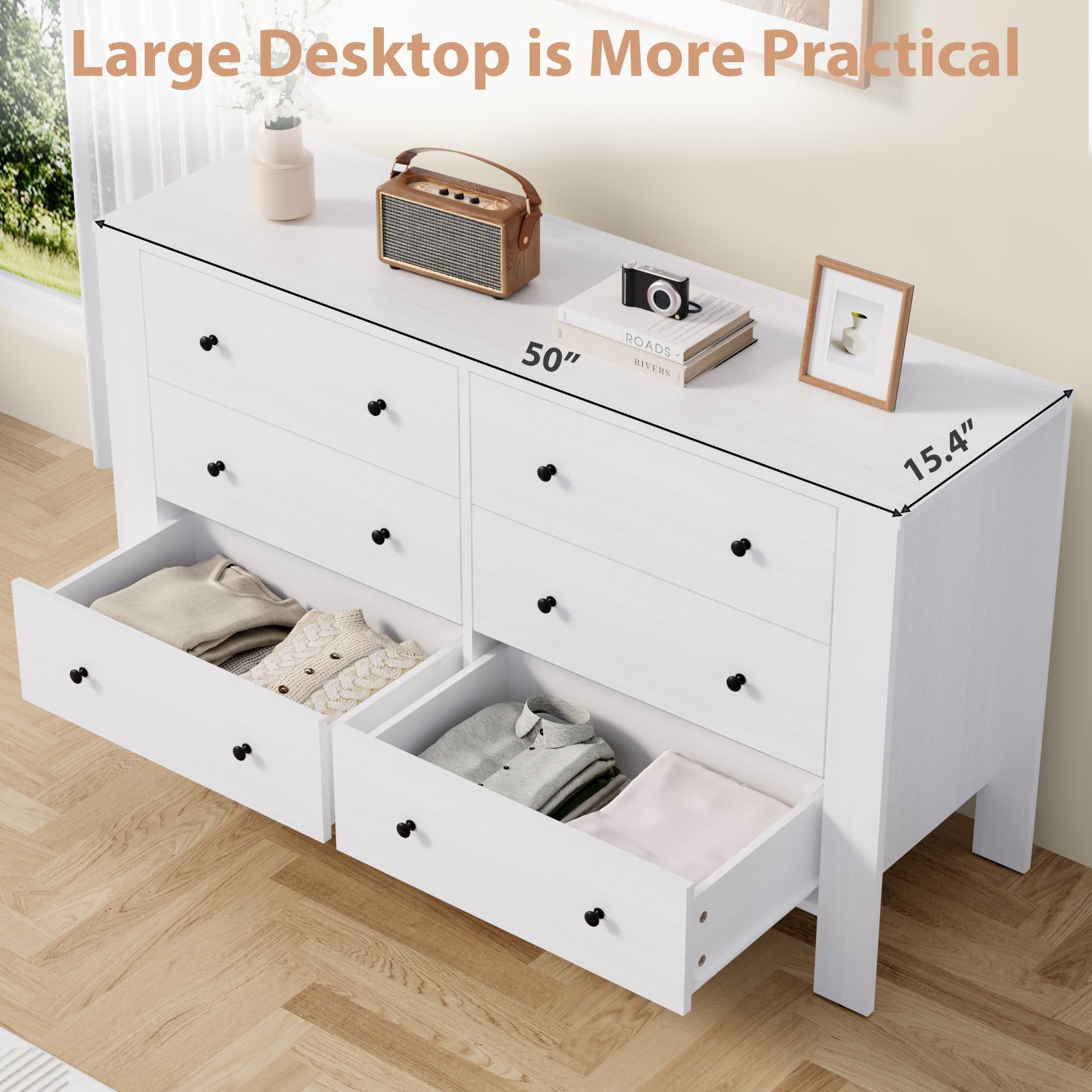 6 Drawer Dresser, Modern Wood Dresser for Bedroom, with Deep Drawers & Metal Knobs, for Hallway, Entryway, Living Room