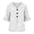 thumbnail image 4 of Ayolanni V-Neck T Shirts for Women Printed Casual Holiday 3/4 Sleeve Blouse Oversized Button Down Flutter Shirts 2026 Summer Tops Multicolor L, 4 of 6