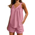 thumbnail image 3 of Women's 2 Piece Outfits Sleeveless V Neck Ruffle Sets Summer Contrast Top Matching Shorts, 3 of 6