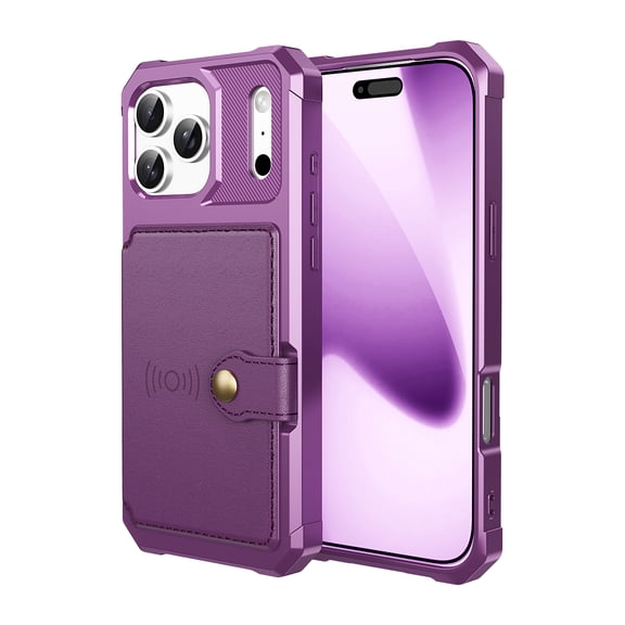 for iPhone 17 Pro Max Case with Credit Card Holder, Magnetic Back Flip Case PU Leather Wallet Cover for Women Men, All-Round Shockproof Rugged Protective Phone Case for iPhone 17 Pro Max, Purple