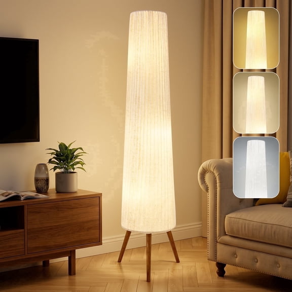 NATYSWAN 60 Inch Oatmeal Wood Floor Lamp Adjustable Color Temperature Light with Three Included Bulbs for Living Room Bedroom Office