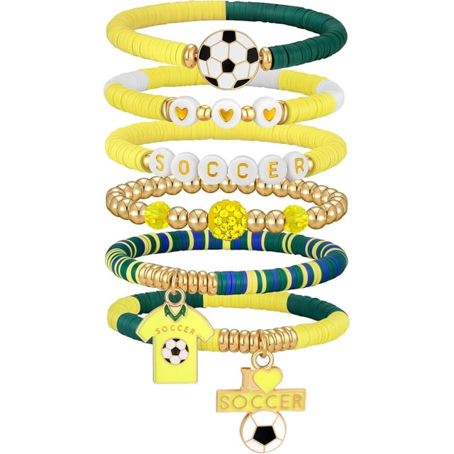 Yanonmyfd 2026 World Soccer Cup Stretch Beaded Bracelets Soccer Gifts Football Charm Game Day Fan Bracelet Stackable Sports Jewelry for USA Mexico Canada Argentina Brazil Fans Gifts for Women Men