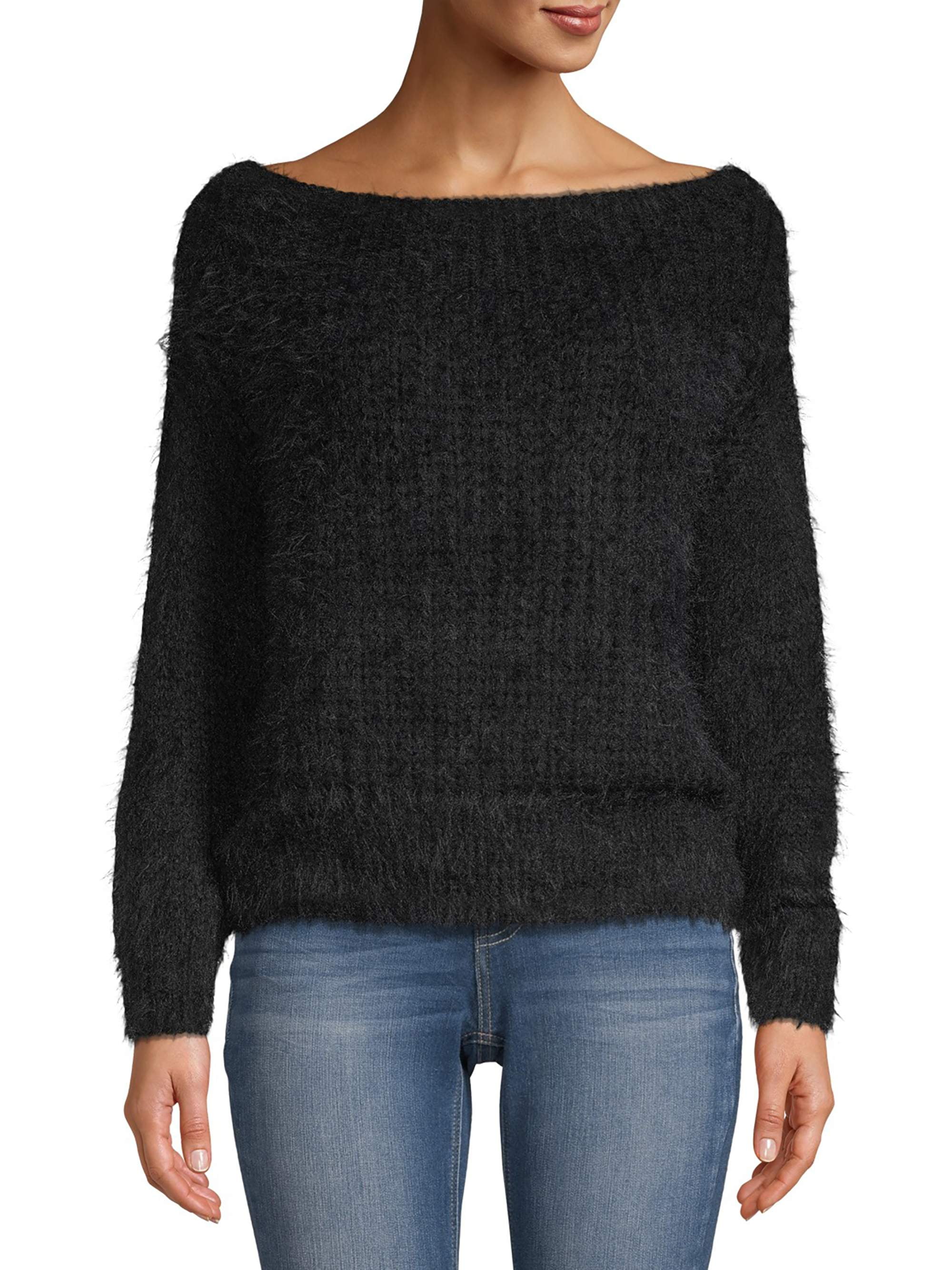 Women's Off the Shoulder Eyelash Pullover Sweater