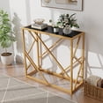 thumbnail image 4 of Costway 31.5" Tempered Glass Top Console Table with Foot Pads Golden Heavy-duty Metal Frame, 4 of 10