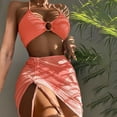 thumbnail image 2 of WREESH Womens Bikini Set with Swim Skirt Bathing Suit Mini Wrap Skirt Beach Cover Up Fashion Solid Color Bikini Split Swimwear Three Piece Set Orange, 2 of 6