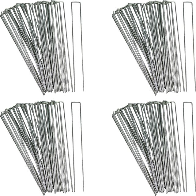 Sunnydaze Piquets à Fibres en Acier Galvanisé pour Pelouse et Jardin Extérieurs pour Tissu de Paysage, Clôtures et Gazon - 12 Pouces - Lot de 100