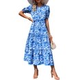thumbnail image 1 of Vestido Floral Boho Midi con Mangas Abullonadas Azul - Talla L PRETTYGARDEN, 1 of 7