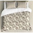 thumbnail image 1 of Birds King Size Duvet Cover Set, Sepia Style of Ruby-Throated Hummingbirds Flapping over Hydrangea Hortensis, Decorative 3 Piece Bedding Set with 2 Pillow Shams, Dimgrey and Ivory, by Ambesonne, 1 of 3