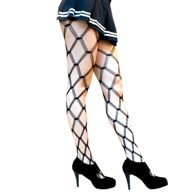 Fishnet Patterned Tights, Black Pantyhose Plus Size, Goth Leggings,  Distressed Mesh Grunge Stockings 