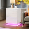 thumbnail image 4 of DWVO 3 Drawers Modern LED Nightstand, 27" UV High Gloss Bedside Tables Nightstand with Drawer and Adjustable LED Light for Bedroom, Living Room, White, 4 of 9