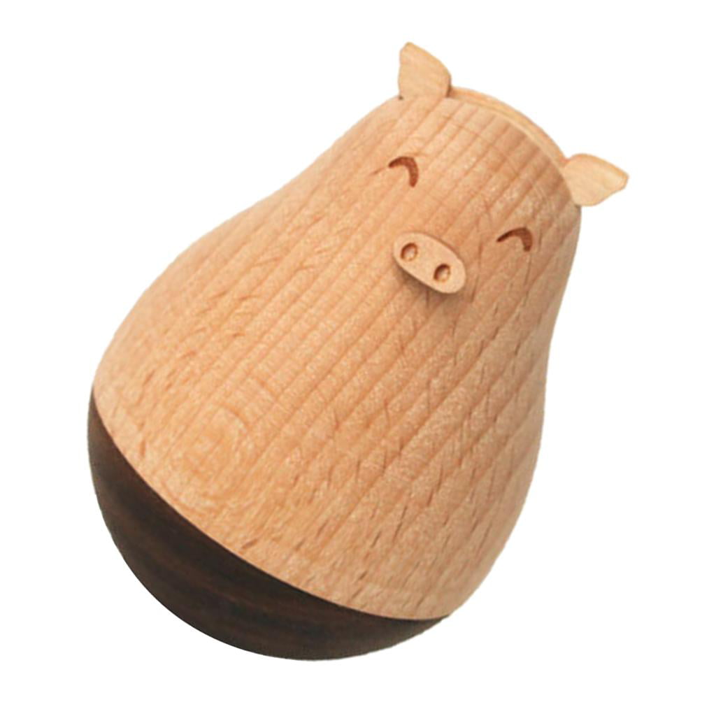 Wooden Tumbler Stubborn Handcraft Animal Roly-Poly Toy Desk Decor Gift 