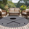 thumbnail image 4 of 7ft Round Rug, Gray Hockey Non-Skid Rubber Backing Large Area Rugs - Living Room Bedroom Home Office, Modern Art Vintage Hockey Ball Sports Indoor Floor Mat Carpets Washable Rug, 4 of 9