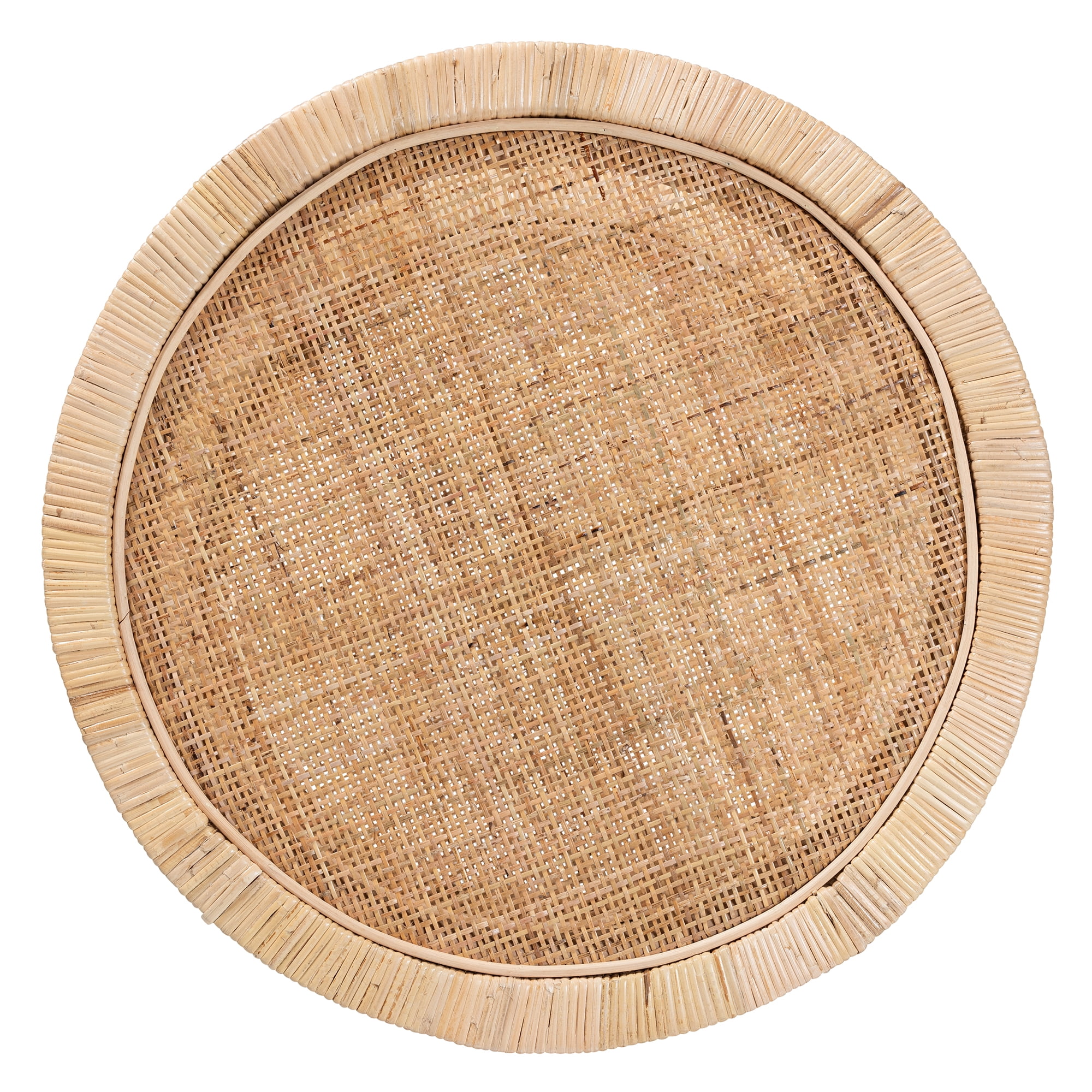 bali & pari Bella Rattan and Mahogany wood BOHO End Table, Natural Brown