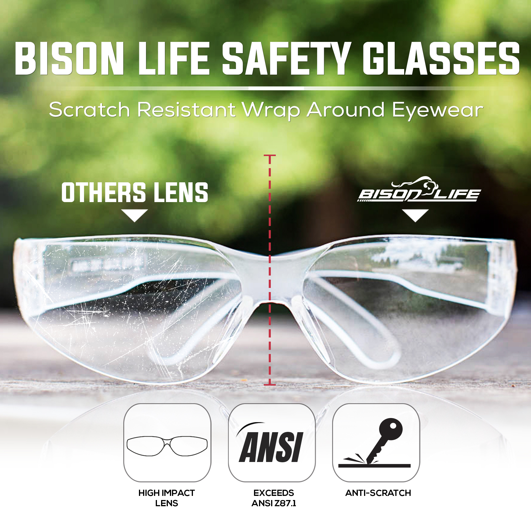 Bison Life Clear Safety Glasses, ANSI Z87.1, Pack of 12 photo 6