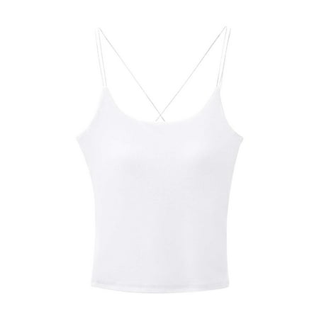 Chbgutlmr Tank Top for Women Built in Bra Scoop Neck Sleeveless Fitting Backless Crisscross Camisole Tops