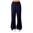 thumbnail image 6 of Women's Drawstring Waist Bell Bottom Flare Leg Sweatpants Sports Causal Pants Navy S, 6 of 6