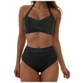 thumbnail image 1 of Huesdet Women Two Piece Swimsuits Ribbed One Shoulder Bikini Sets Mid Waist Bathing Suit(D-Black,S), 1 of 9