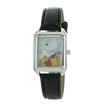 Disney Women’s Silver Tone Black Band Winnie Pooh and Piglet Enjoying Watching a bee WP1012-AB