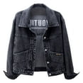 thumbnail image 5 of Women Jacket Turn-down Collar Long Sleeve Single-breasted Solid Color Buttons Embroidery Pockets Short Type Denim Hip Hop Streetwear Lady Coat, 5 of 8