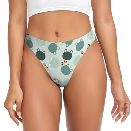 Qokaie Frog And Dragonflies Printed Women s Cotton Thong Underwear  Sexy Breathable Panties G-string-Large