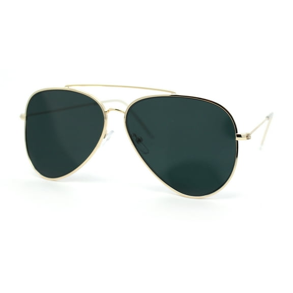 Concave Curved Metal Rim Double Bridge Tear Drop Pilots Sunglasses Gold - Green