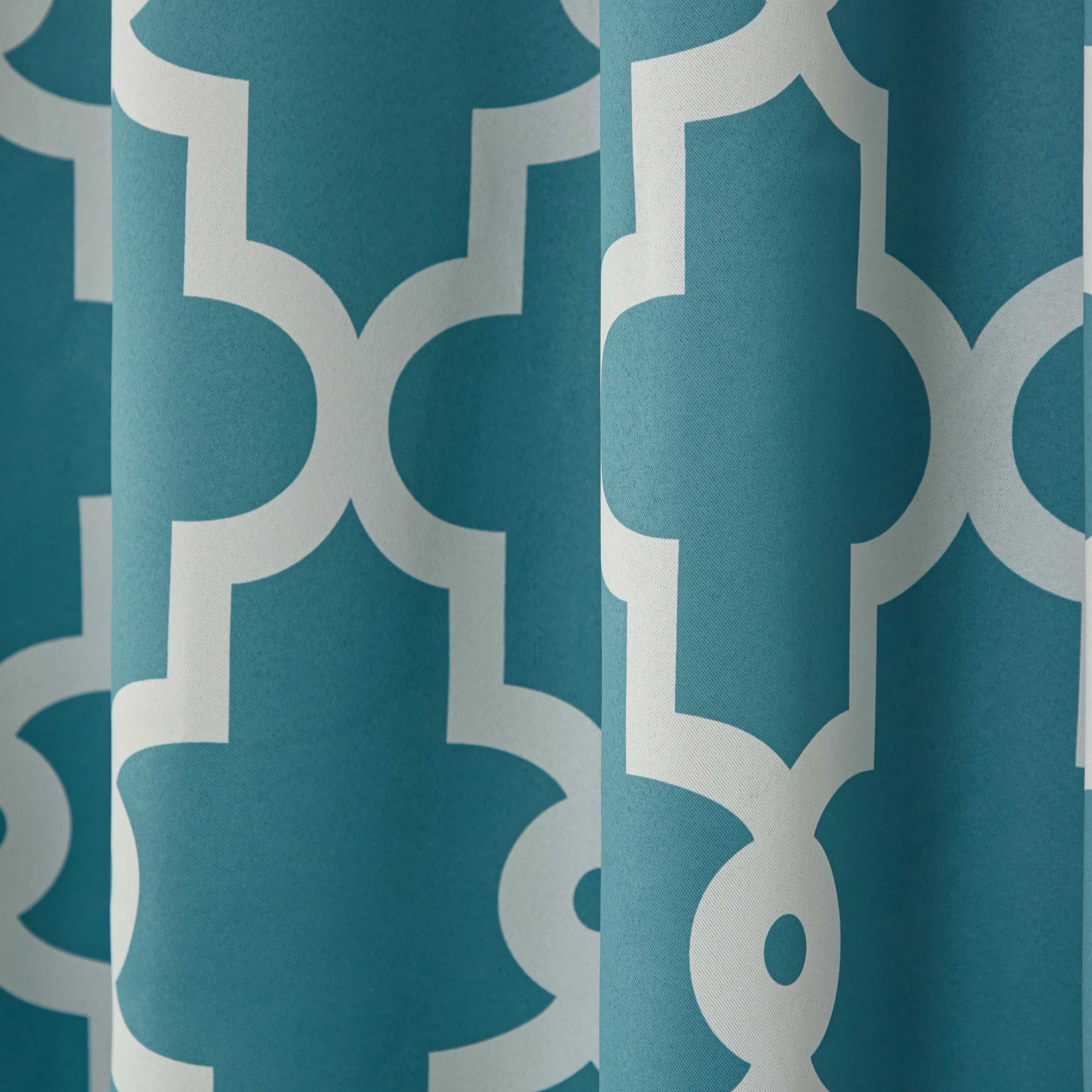 TOWN & COUNTRY EVERYDAY Ironwork Geo Trellis Sateen Indoor Curtains, Room Darkening Blackout, Grommet Top, Energy Efficient, 2-Pack Set, 52"x108", Teal