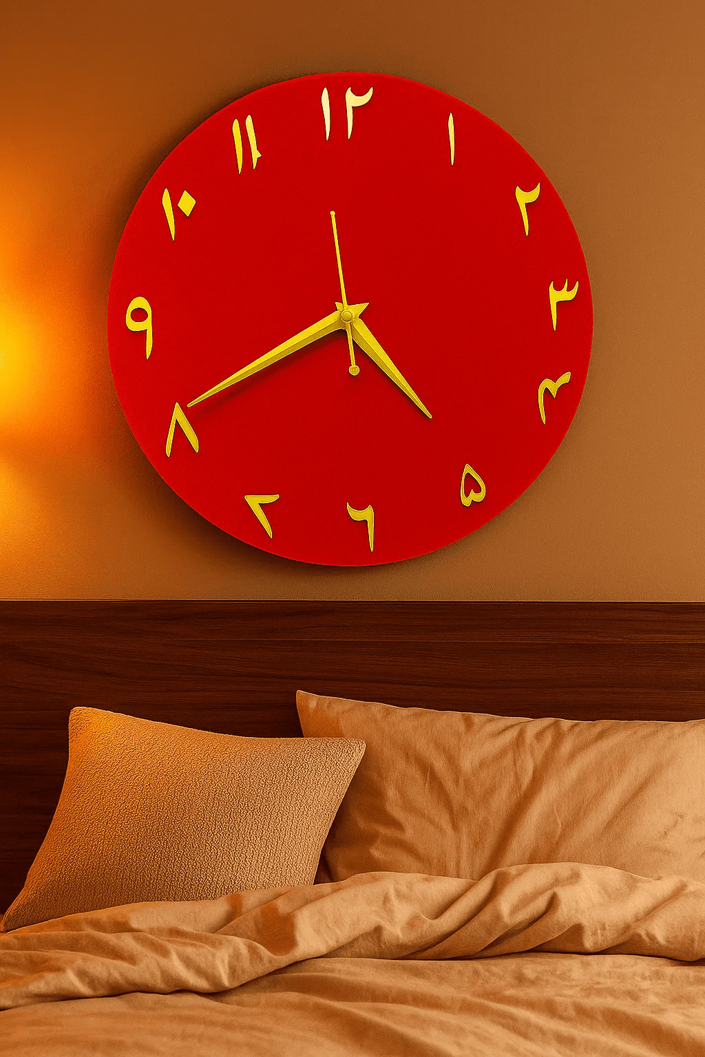 Wall Clock with Golden Arabic Numerals – 12 Inch Modern Islamic Home Décor – Unique Arabic Numbers Clock for Home or Office