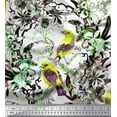 thumbnail image 1 of Soimoi Yellow Georgette Viscose Fabric Leaves,Floral & American Robin Bird Printed Fabric 1 Yard 42 Inch Wide, 1 of 3
