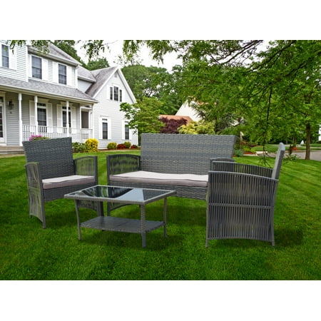 Indoor Outdoor Furniture Brisbane Patio Furniture Dining Set 4 PCS Garden Outdoor Indoor Furniture Set Rattan Wicker Brown Cushion Cover Seat ()