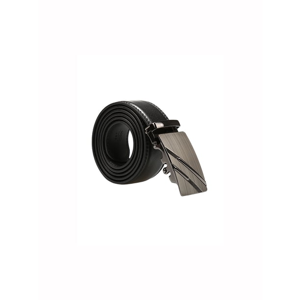 Cinturón de cuero con hebilla deslizante automática de níquel INSPIRE CHIC para hombre, patrón de rayas negras, 49.3 pulgadas/125 cm