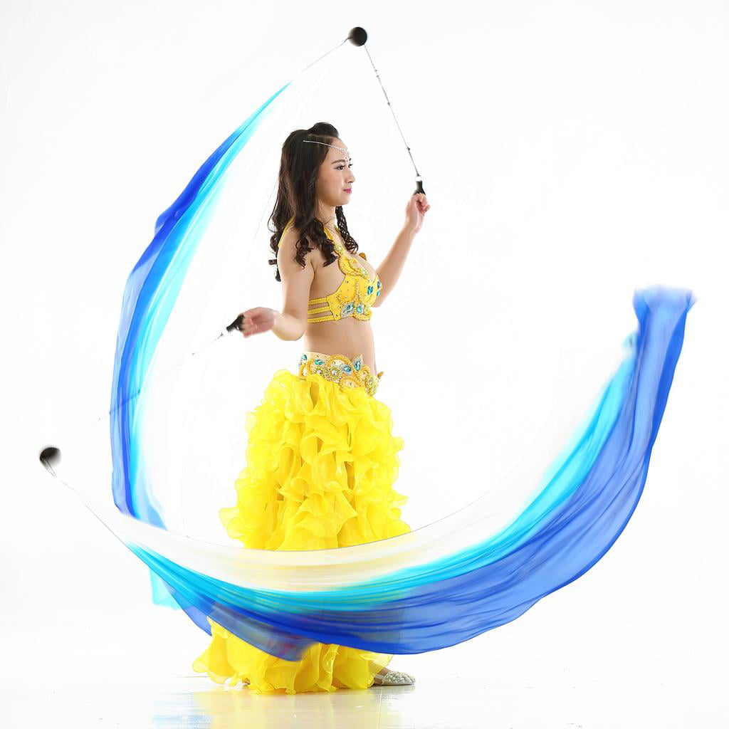 2x Silk Veil Poi Throw Balls Belly Dance Yoga Accessory Props Durable Chain 