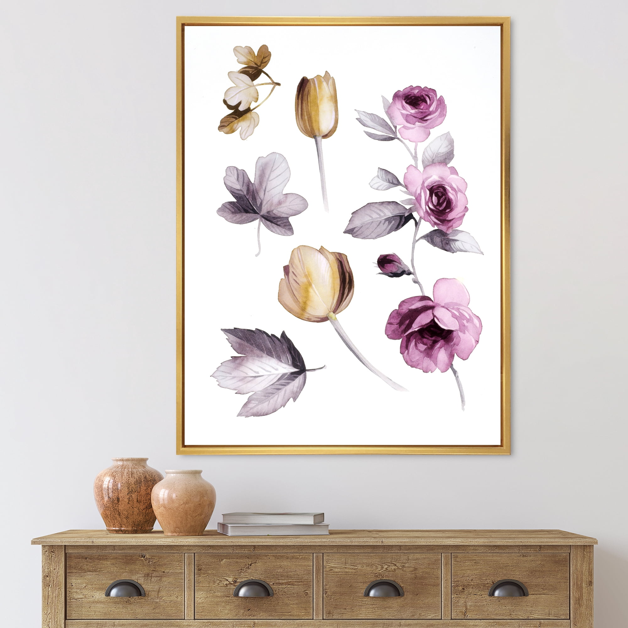 Designart 'Orange and Pink Wildflowers' Traditional Framed Canvas Wall Art Print
