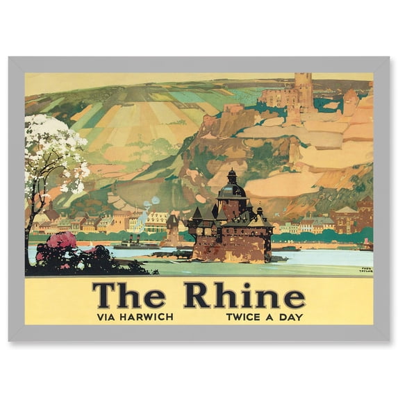 Vintage Travel Advert The Rhine Harwich River Castle Railway Artwork Framed Wall Art Print A4