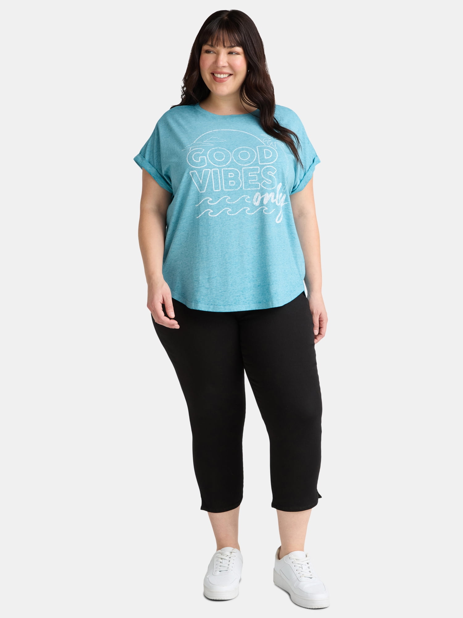 Terra & Sky Women's Plus Size Good Vibes Only Graphic Tee, Sizes 0X-5X