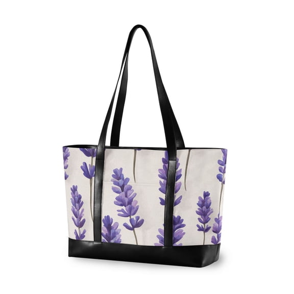 FORMRS Canvas Laptop Tote Bag for Women with 15.6" Computer Compartments Shoulder Handbag, Lavender Pattern