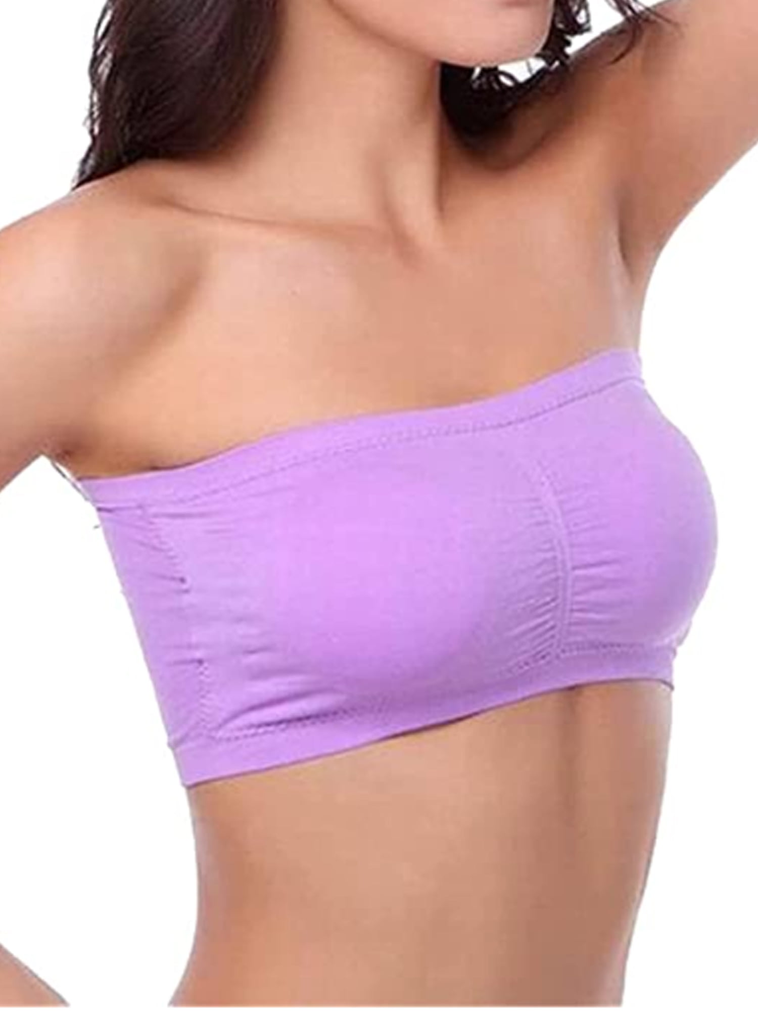 Women Stretch Strapless Bra Solid Color Crop Removable Padded Top Seamless Bandeau  Bra Padded Tube Soft Bralette Bras 