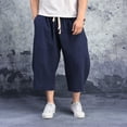 thumbnail image 2 of Rigardu pants for men Men Baggy Wide Leg Pants Hanging Crotch Bloomers Calf Length Mid Rise Pockets Trousers men's pants work pants for men Navy + XXL, 2 of 4
