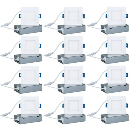 

MW Lighting 3 Inch Canless 5CCT Color Temperature Selectable Ultra-Slim Square LED Downlight with Junction Box 2700/3000/3500/4000/5000K Dimmable 500LM Energy Star (12 PACK)